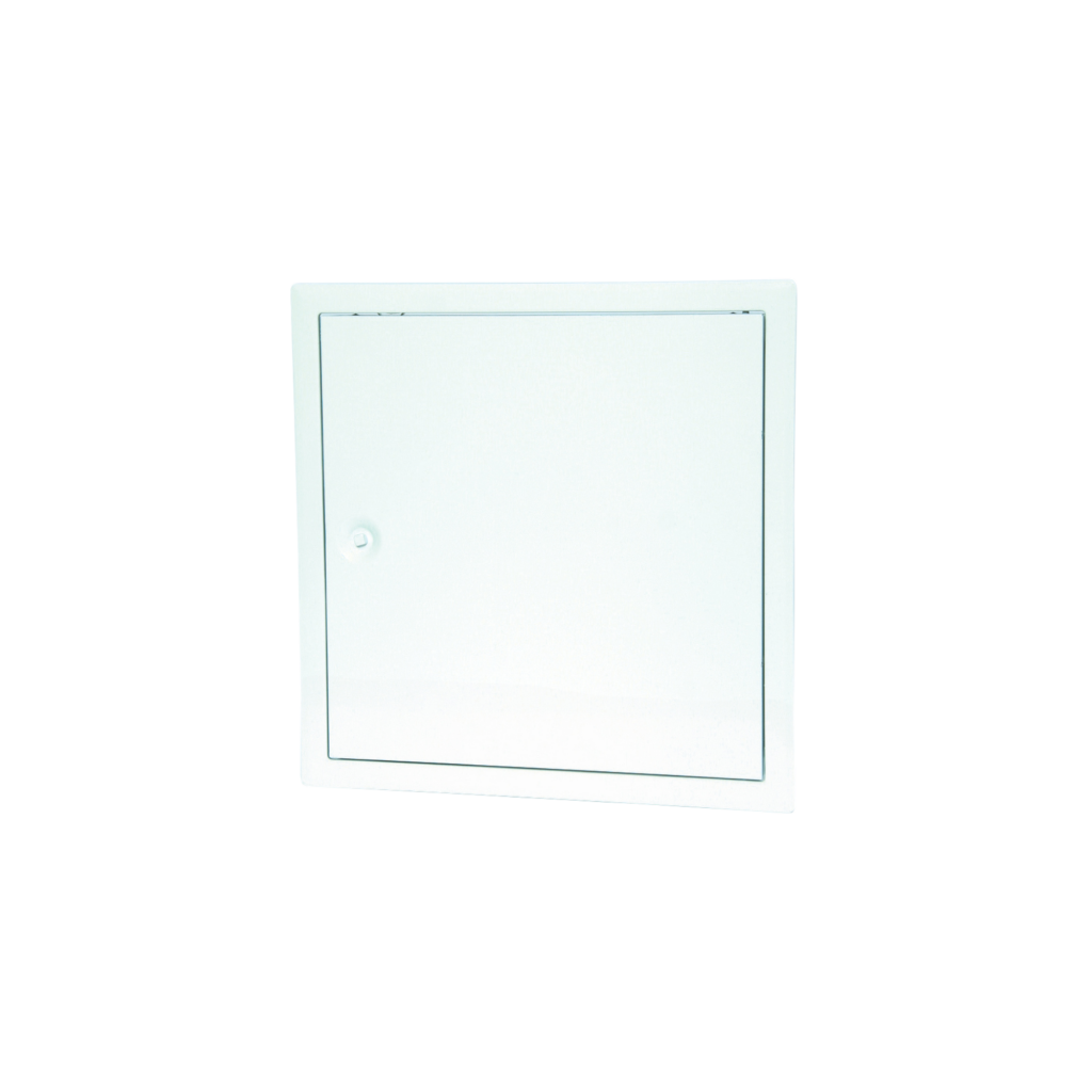 Vit inspektionslucka i stål för vägg och tak.